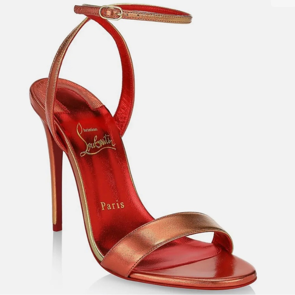 Christian Louboutin Loubigirl 100 Fiamma Red Ankle Strap Sandal Heel Pump
